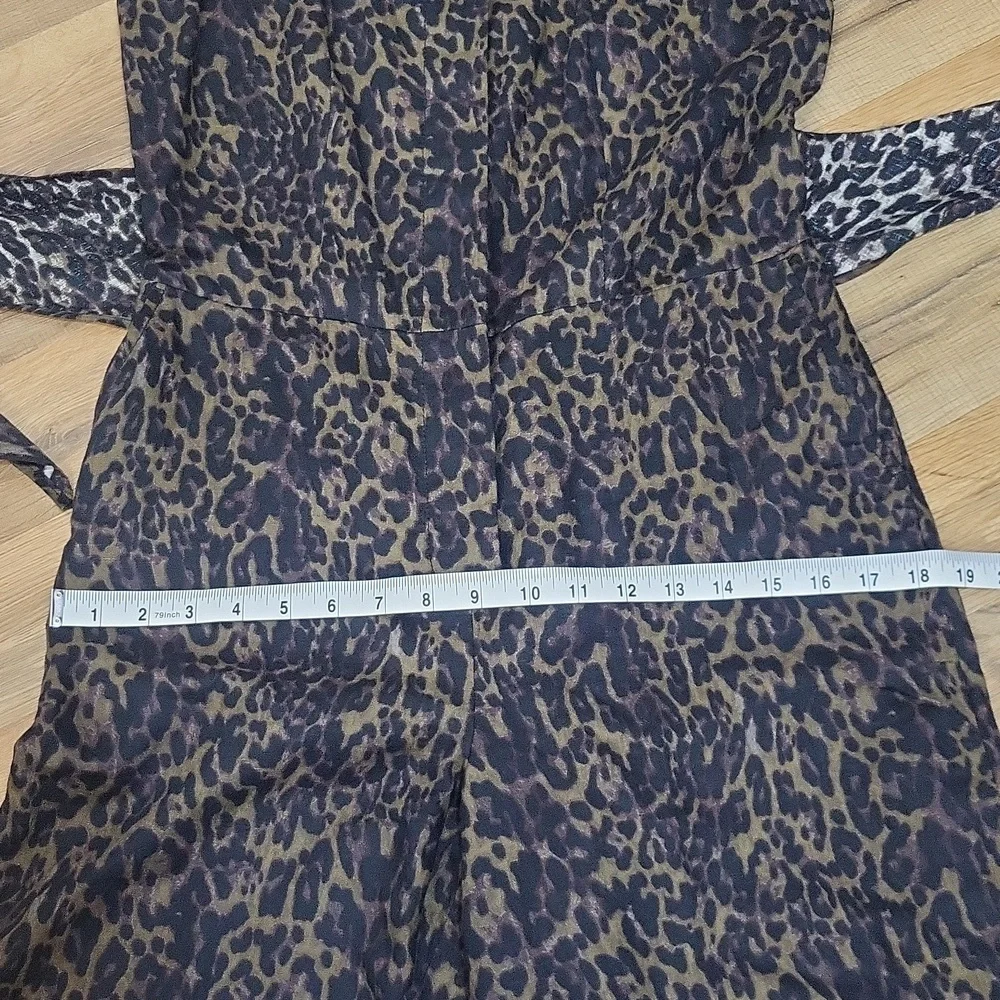 Banana Republic Black Brown Linen Blend Leopard Print Pocket Tie Waist Jumpsuit